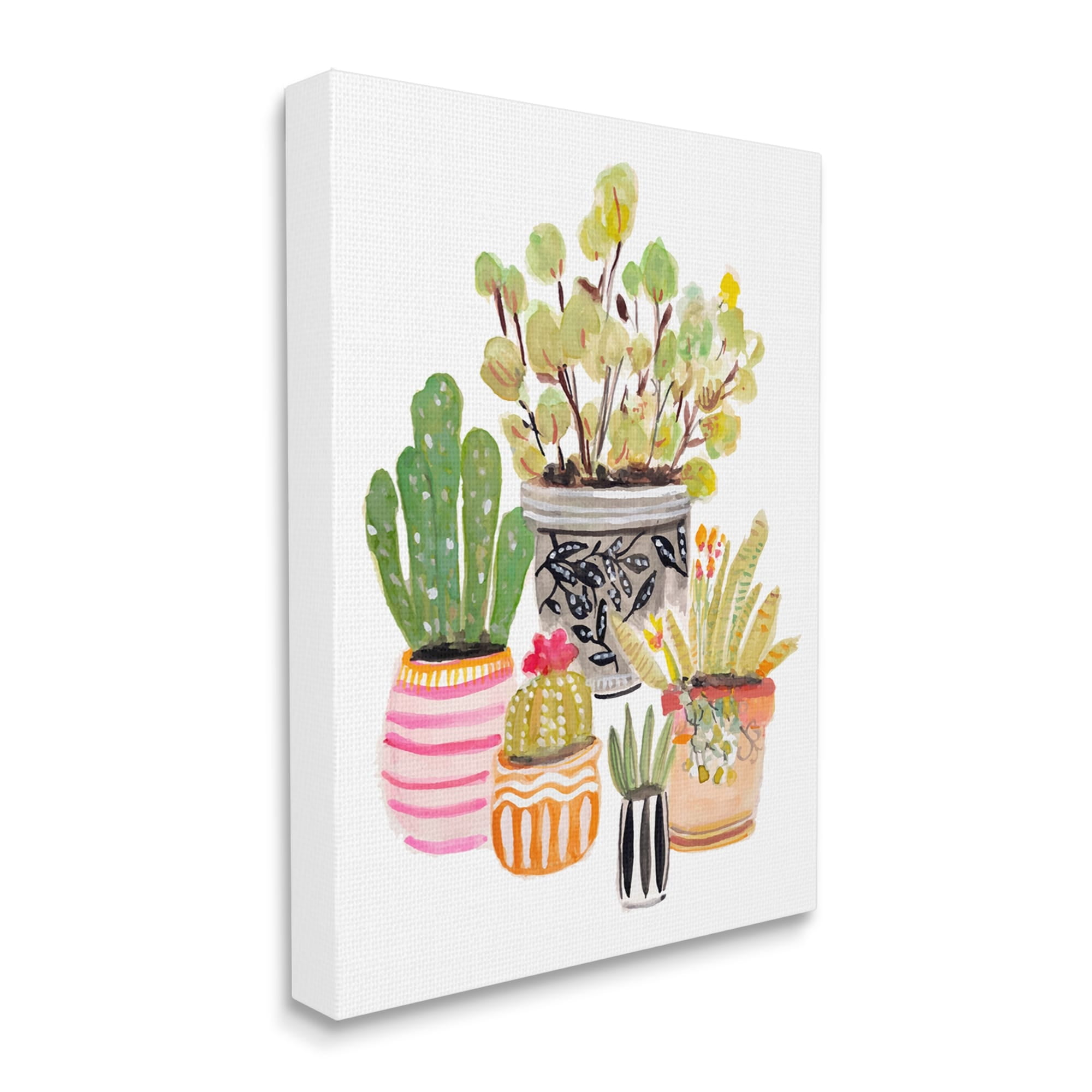 Stupell Patterned Pots Cactus Garden Botanical & Floral Painting Gallery Wrapped Canvas Print Wall Art