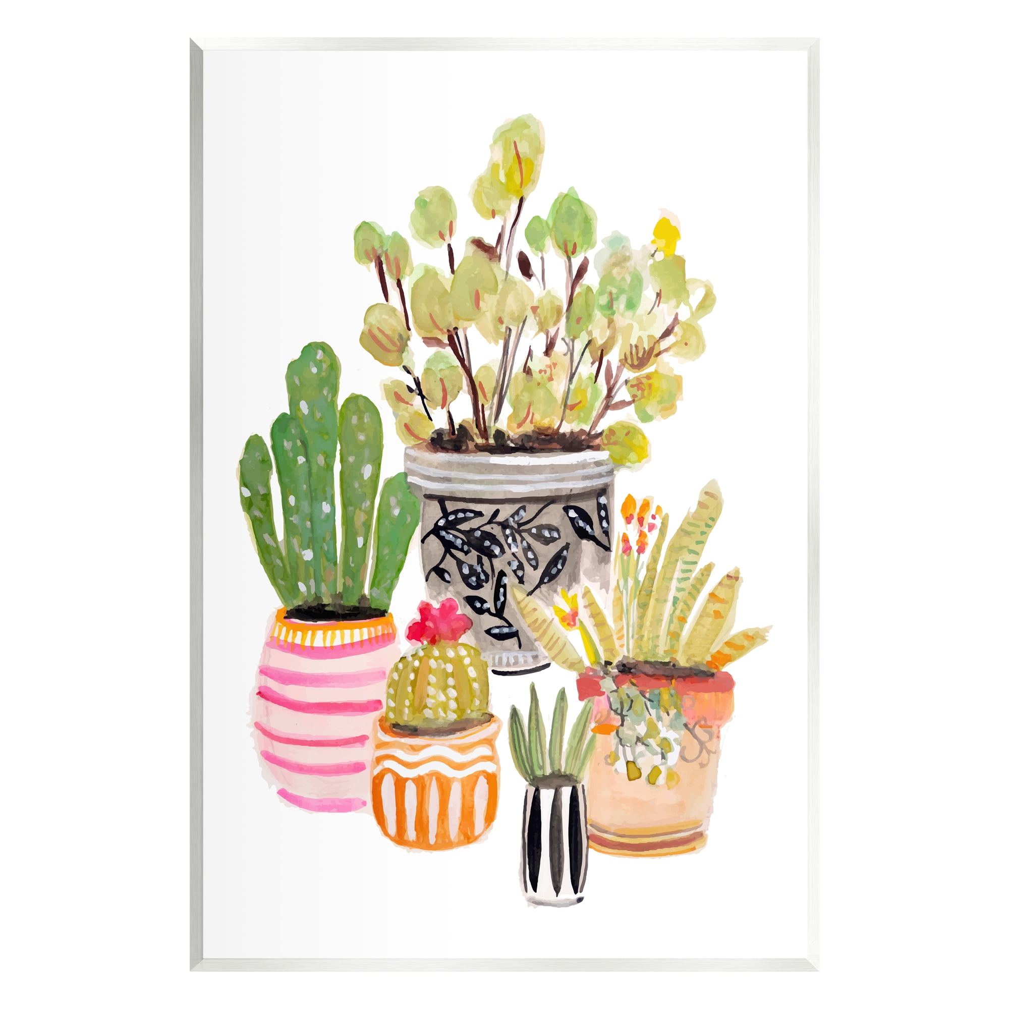 Stupell Patterned Pots Cactus Garden Botanical & Floral Painting Wall Plaque Unframed Art Print Wall Art