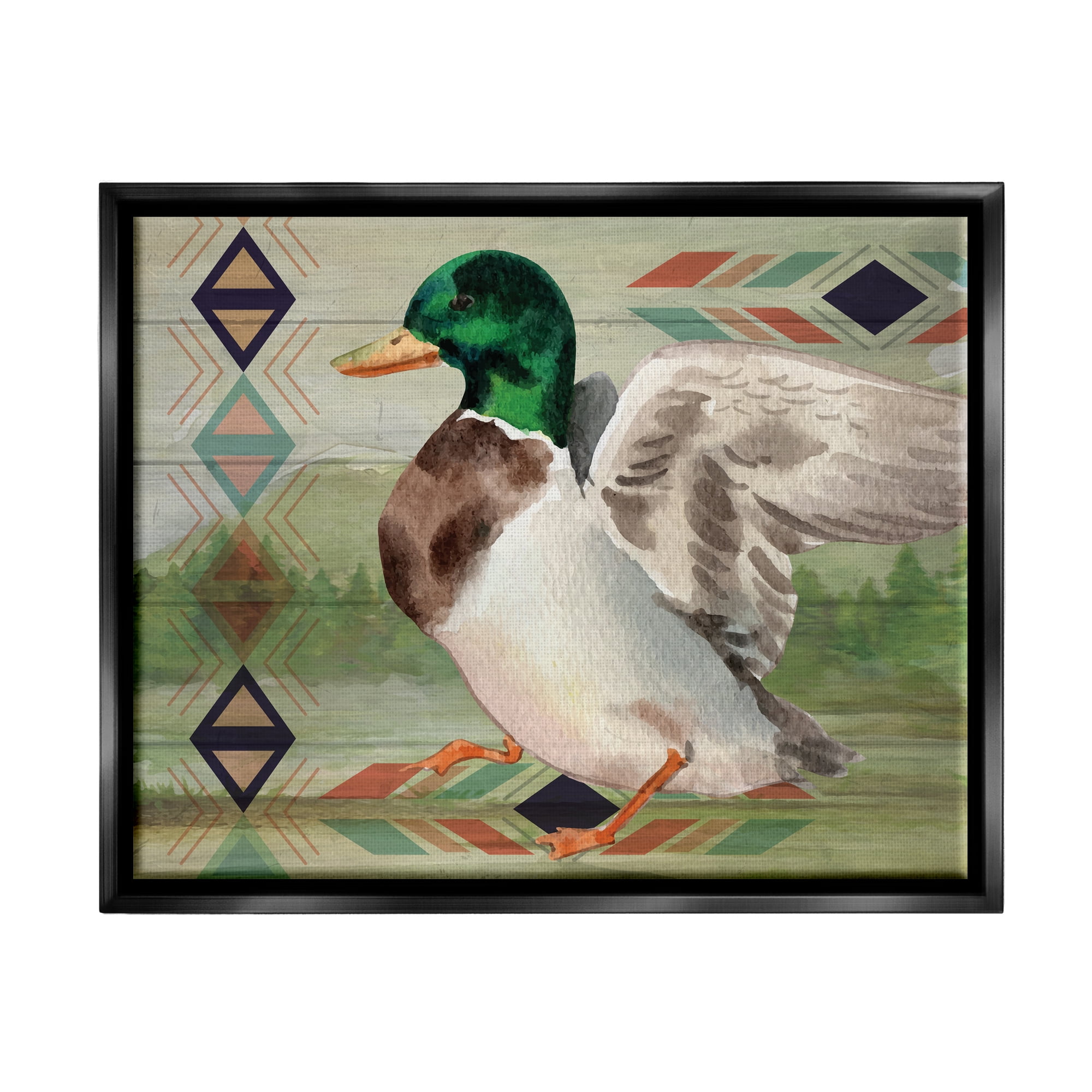 Stupell Patterned Rustic Mallard Duck Animals & Insects Painting Black Floater Framed Art Print Wall Art