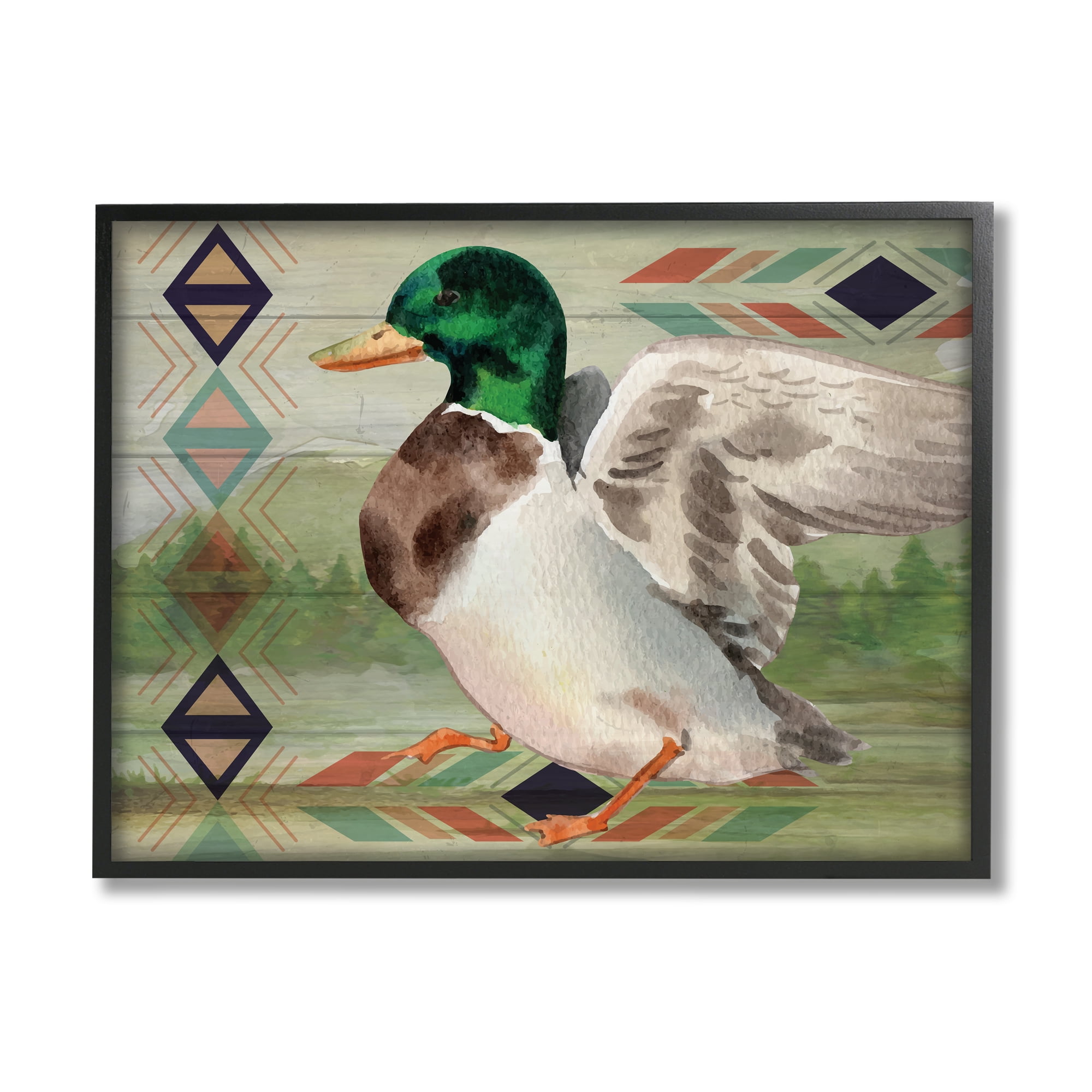 Stupell Patterned Rustic Mallard Duck Animals & Insects Painting Black Framed Art Print Wall Art