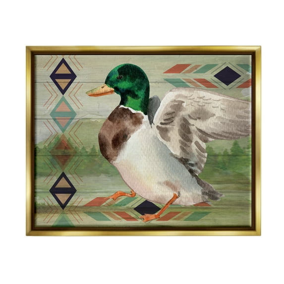 Stupell Patterned Rustic Mallard Duck Animals & Insects Painting Gold Floater Framed Art Print Wall Art
