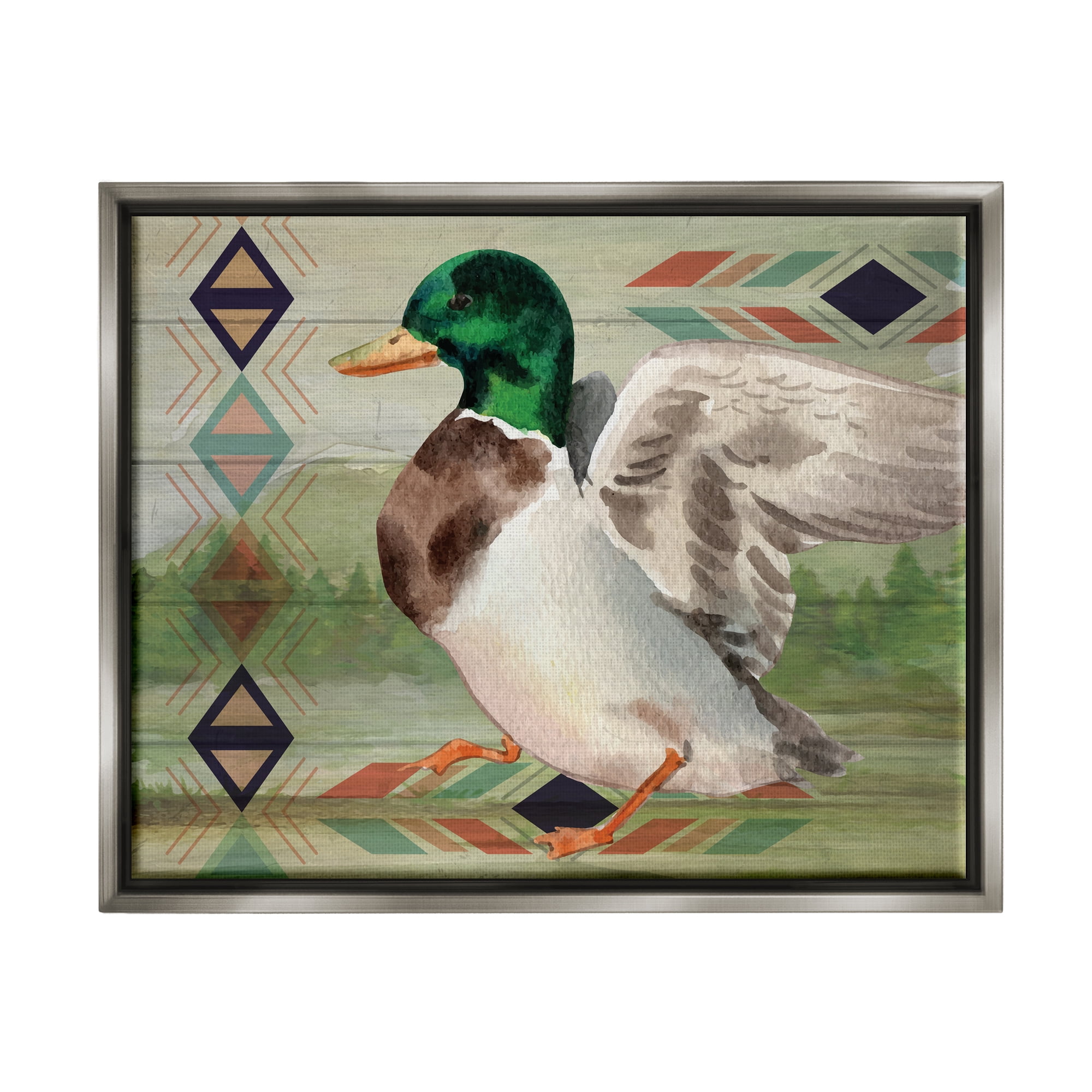 Stupell Patterned Rustic Mallard Duck Animals & Insects Painting Gray Floater Framed Art Print Wall Art