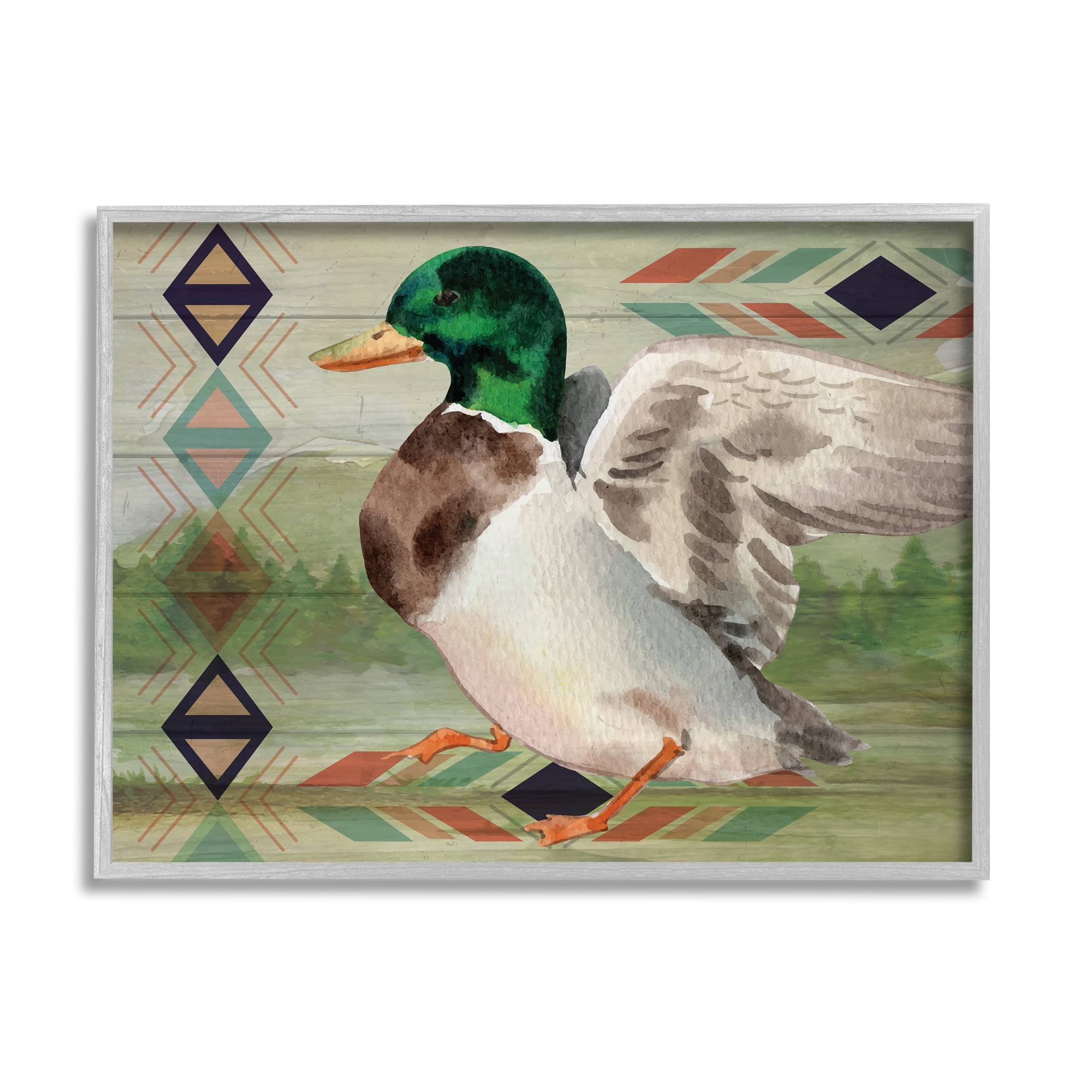 Stupell Patterned Rustic Mallard Duck Animals & Insects Painting Gray Framed Art Print Wall Art