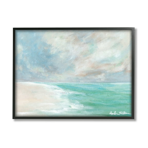 Stupell Peaceful Beach Foam Shore Scenery Landscape Painting Black Framed Art Print Wall Art