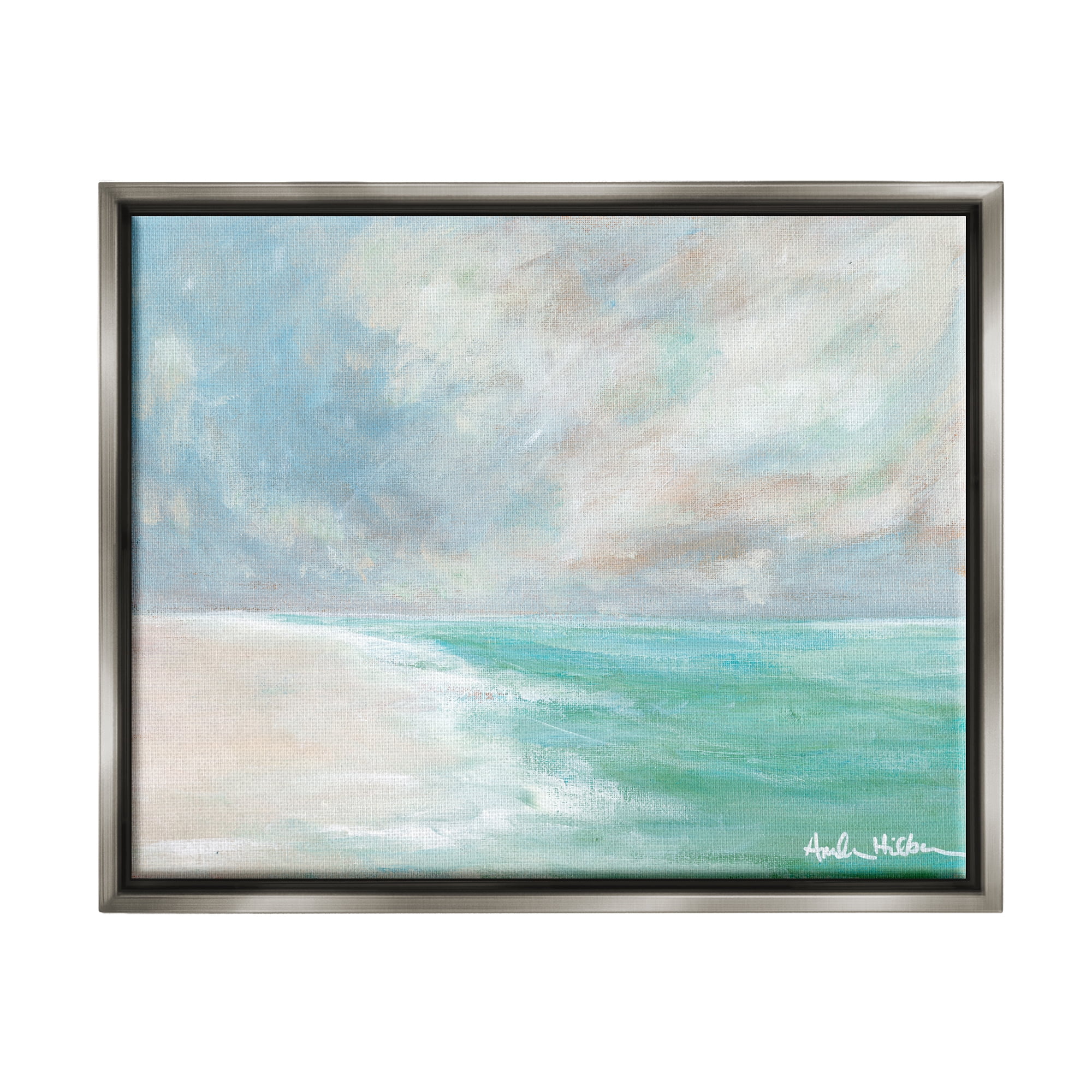 Stupell Peaceful Beach Foam Shore Scenery Landscape Painting Gray Floater Framed Art Print Wall Art