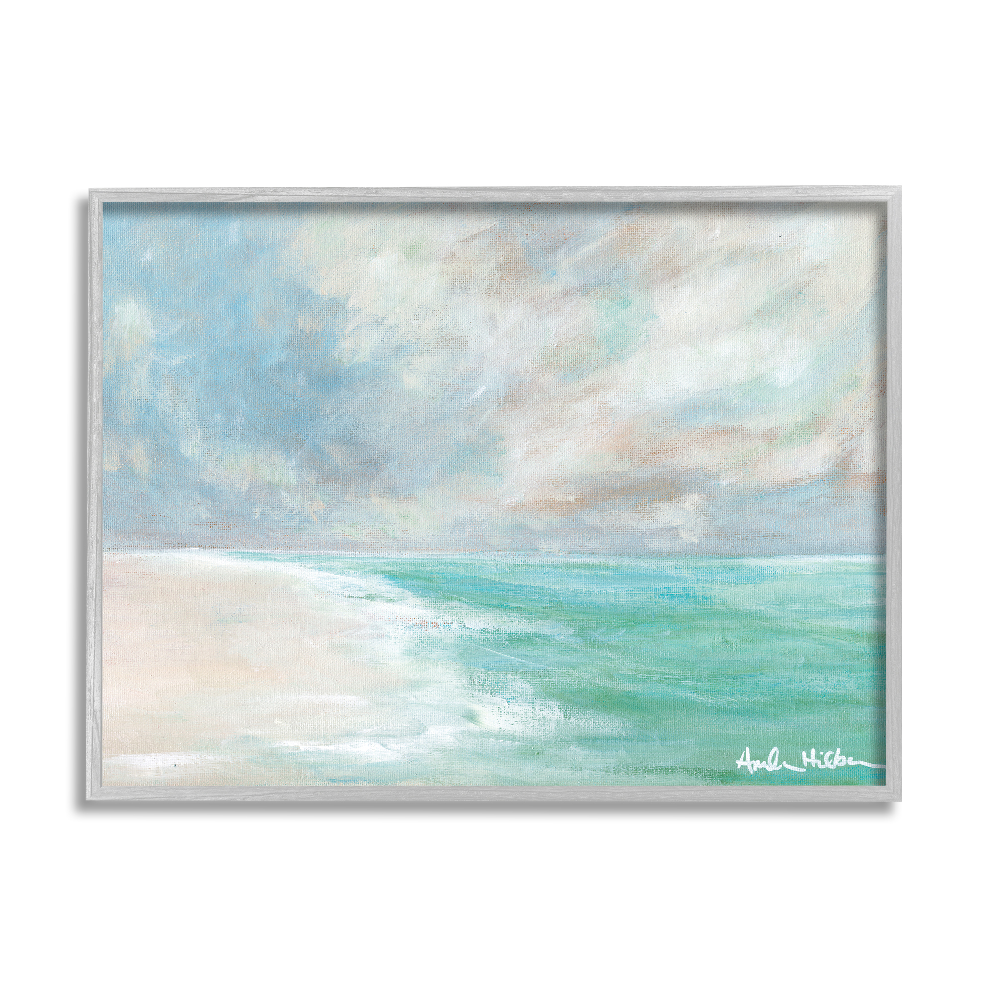 Stupell Peaceful Beach Foam Shore Scenery Landscape Painting Gray Framed Art Print Wall Art