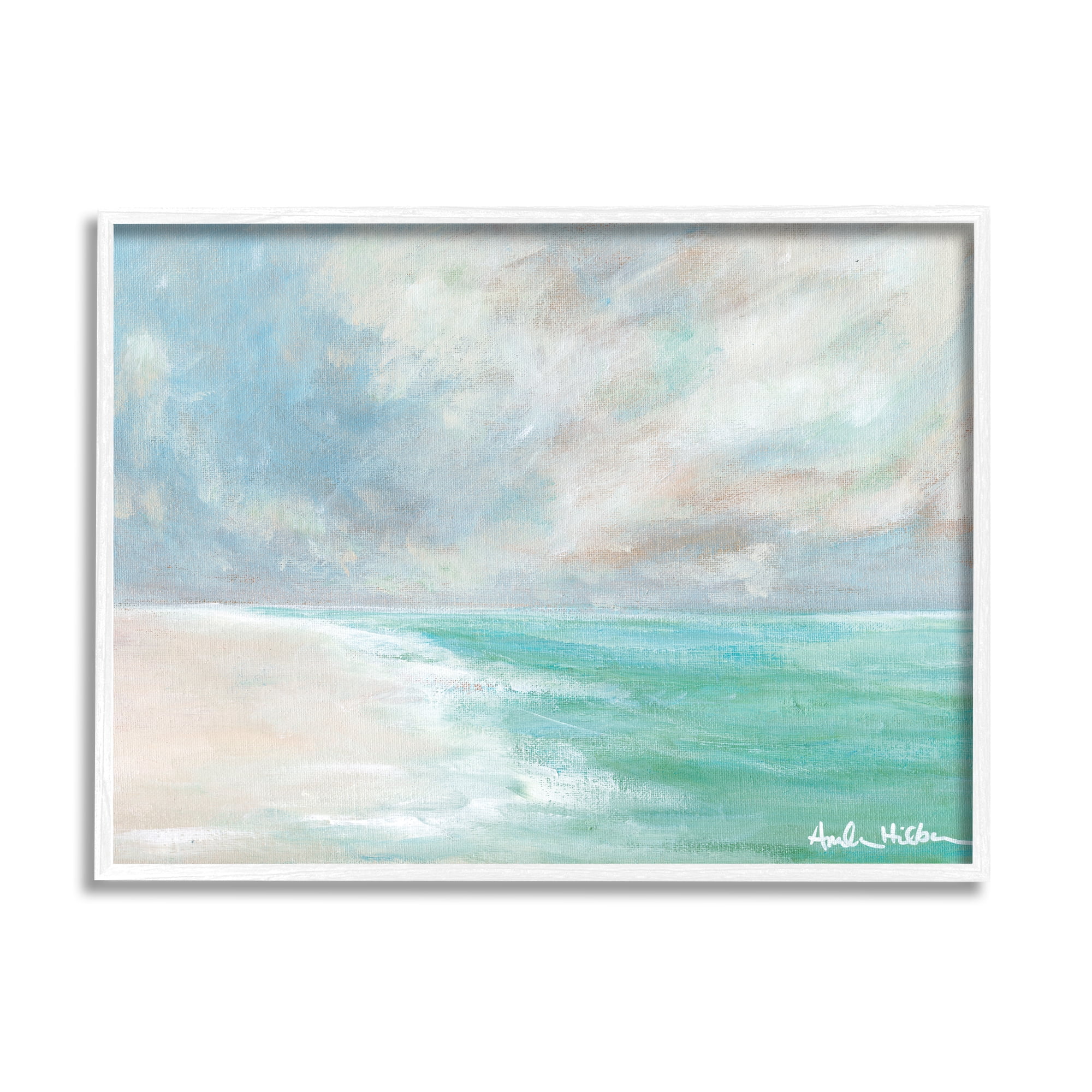 Stupell Peaceful Beach Foam Shore Scenery Landscape Painting White Framed Art Print Wall Art