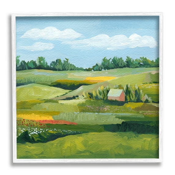 Stupell Peaceful Farmland Fields Greenery Landscape Painting White Framed Art Print Wall Art