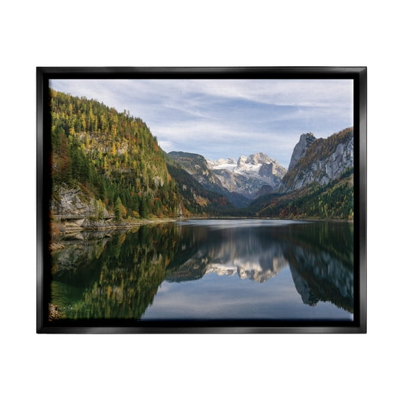 Stupell Peaceful Mountain Lake Reflection Landscape Photography Black Floater Framed Art Print Wall Art