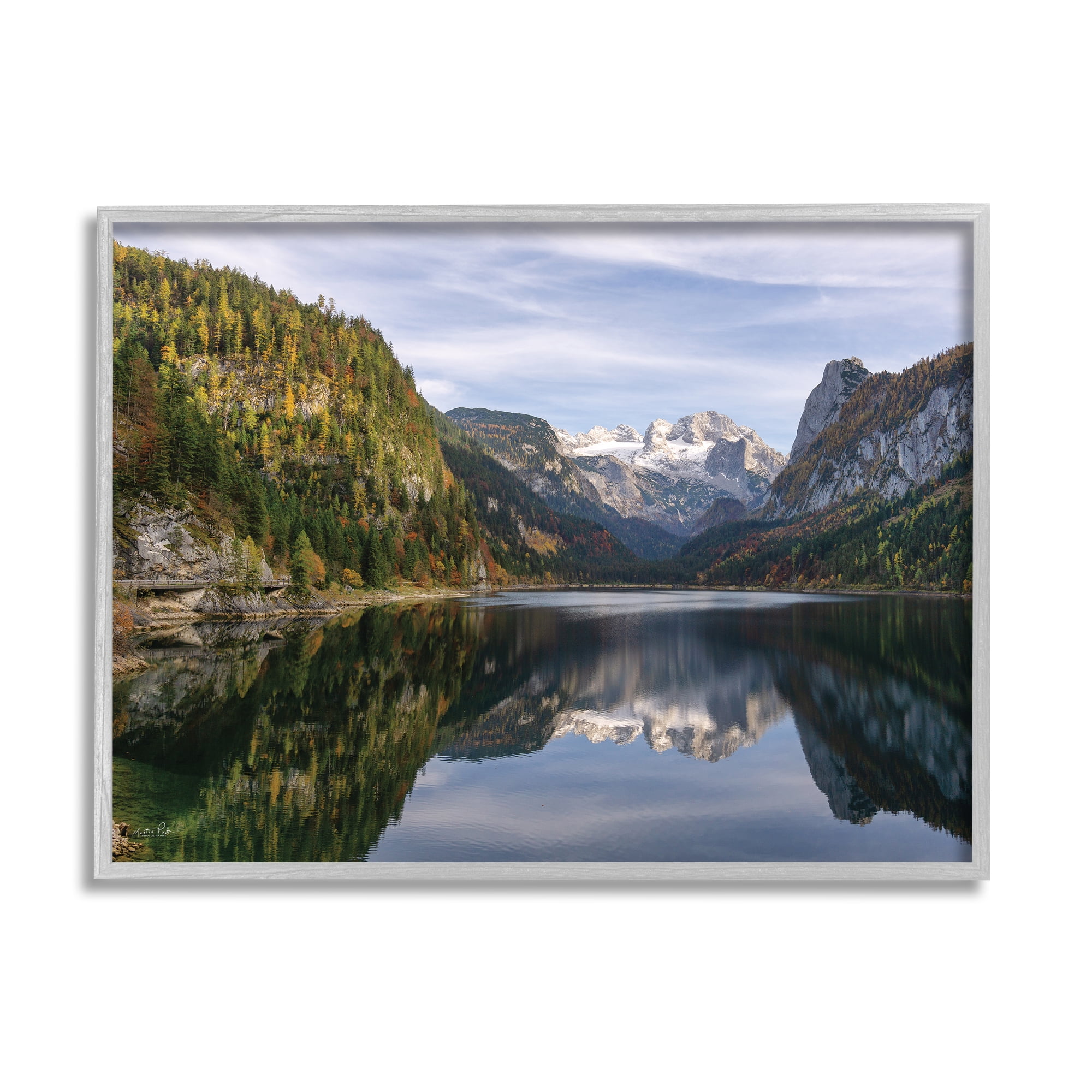 Stupell Peaceful Mountain Lake Reflection Landscape Photography Gray Framed Art Print Wall Art
