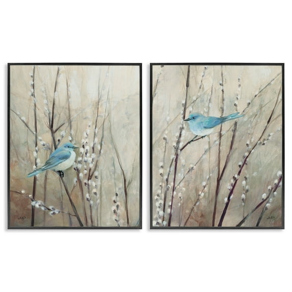Stupell Peaceful Perched Blue Birds Animal Nature Painting, 2pc Multi Piece Framed Wall Art Set 16 x 20 Black