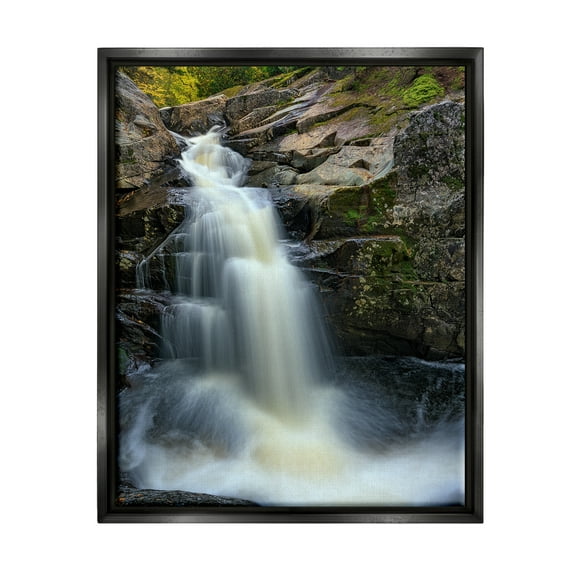 Stupell Peaceful Waterfall Splashing Rocks Landscape Photography Black Floater Framed Art Print Wall Art