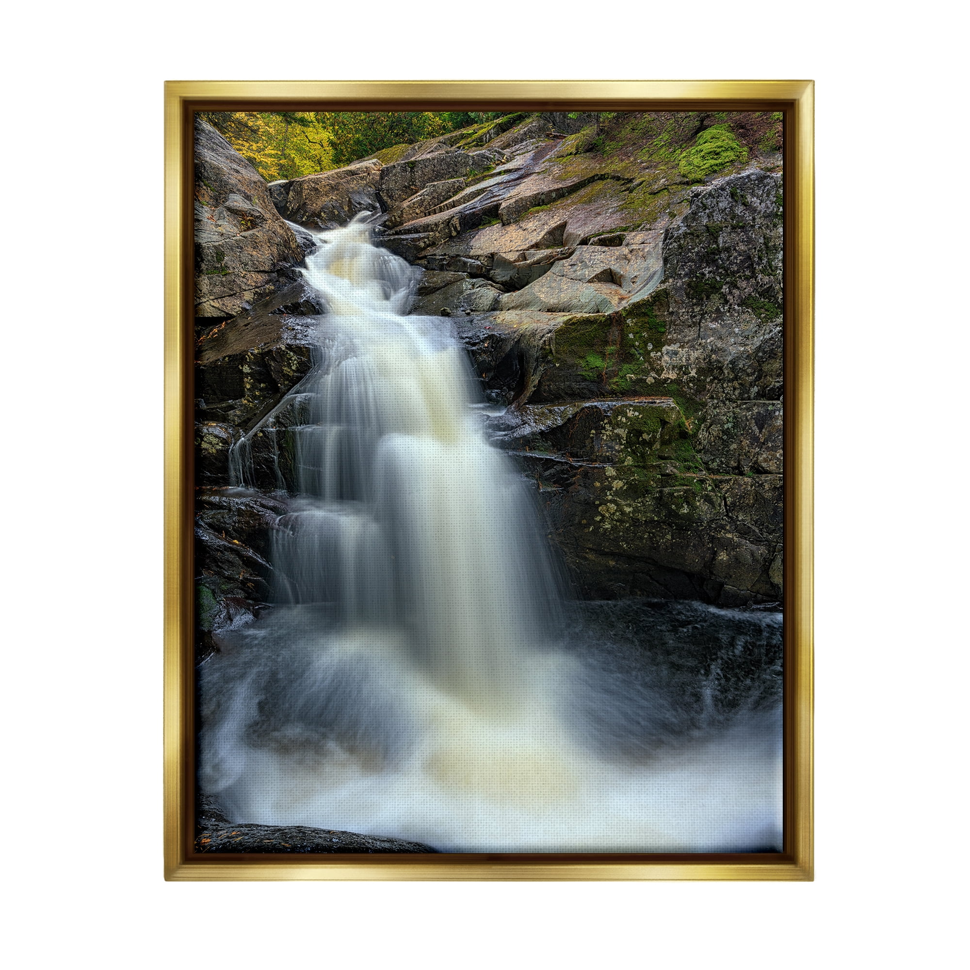 Stupell Peaceful Waterfall Splashing Rocks Landscape Photography Gold Floater Framed Art Print Wall Art