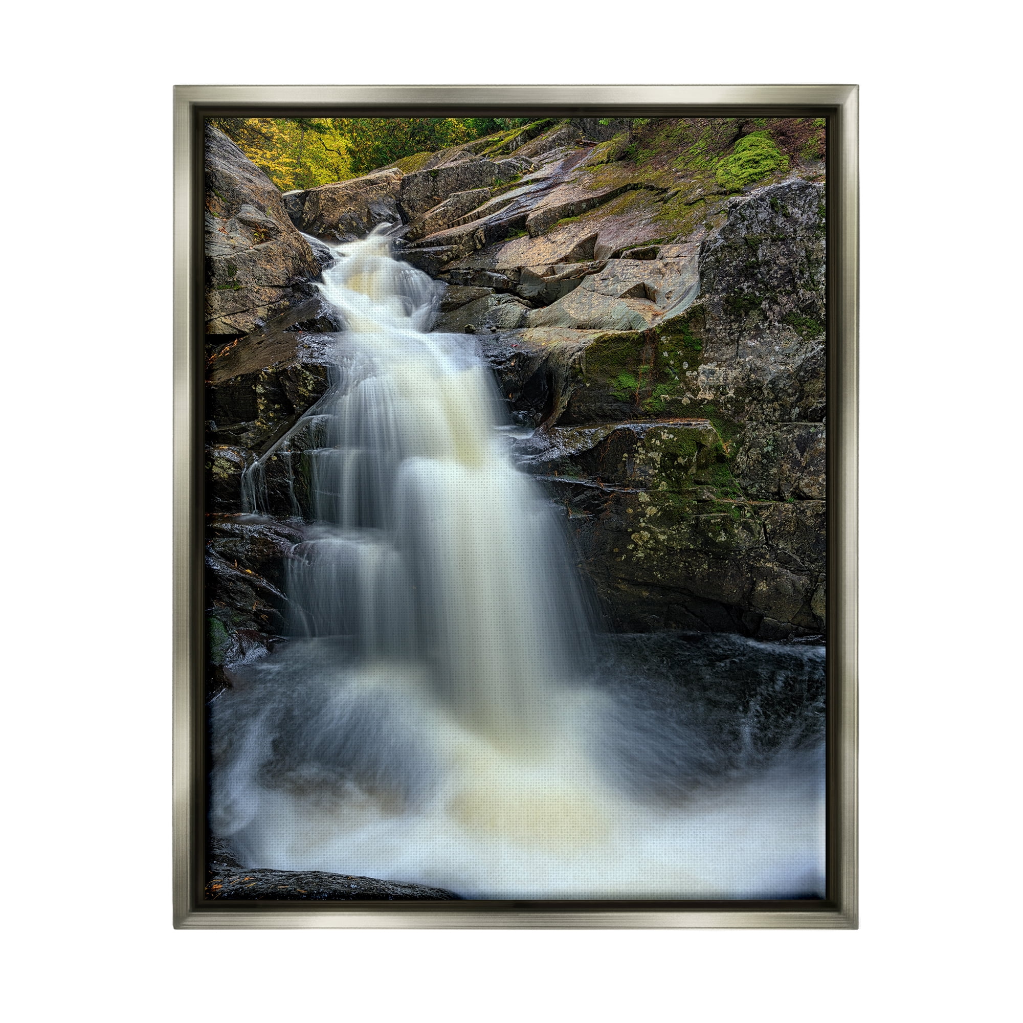 Stupell Peaceful Waterfall Splashing Rocks Landscape Photography Gray Floater Framed Art Print Wall Art