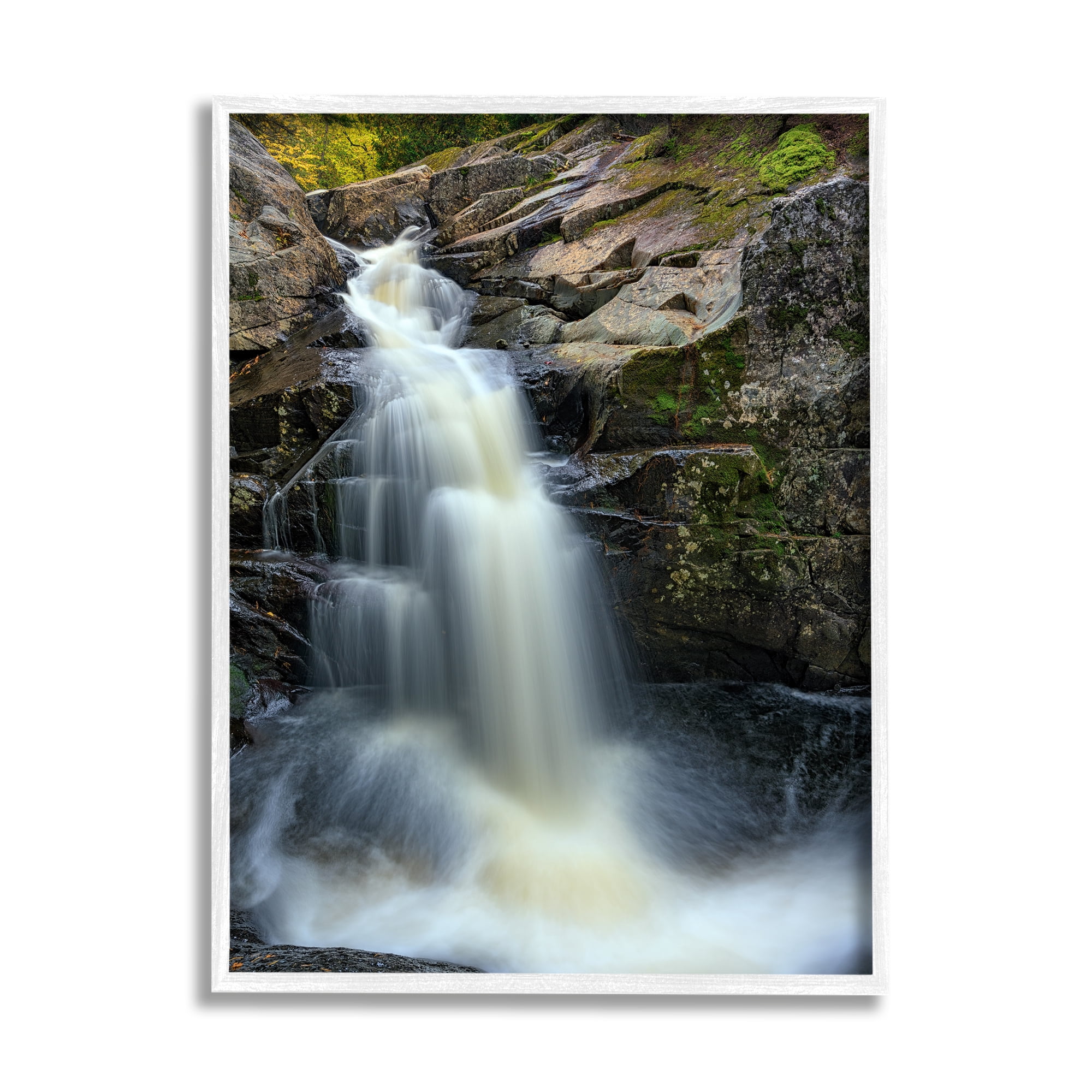 Stupell Peaceful Waterfall Splashing Rocks Landscape Photography White Framed Art Print Wall Art