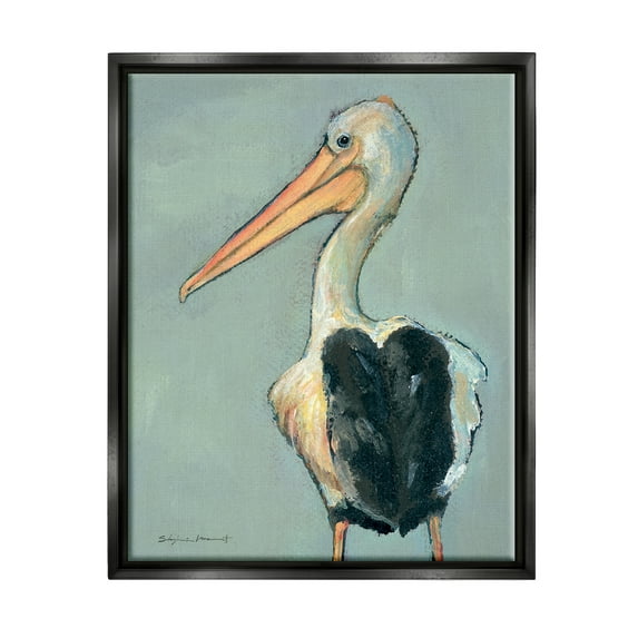 Stupell Pelican Bird Wildlife Painting Animals & Insects Painting Black Floater Framed Art Print Wall Art