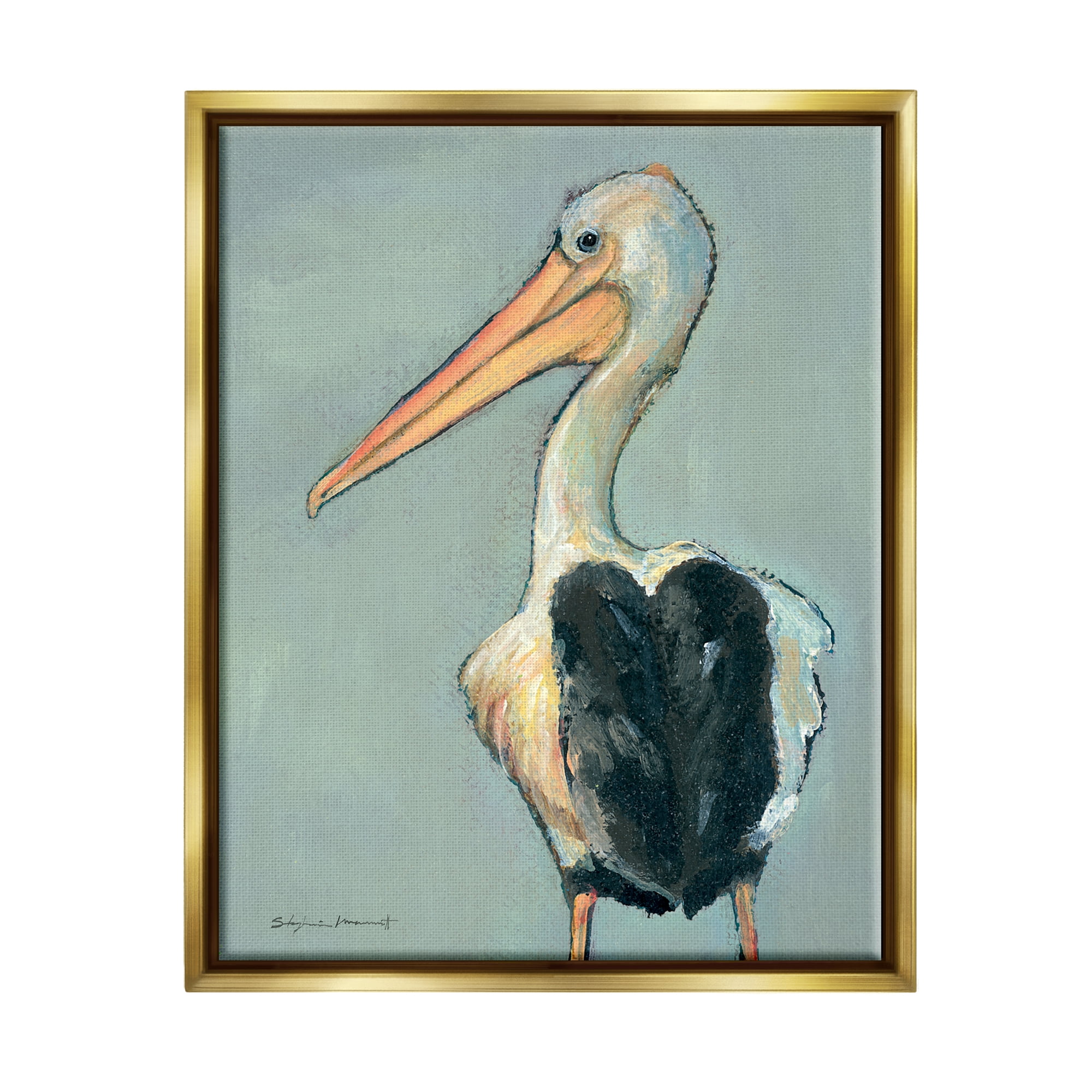 Stupell Pelican Bird Wildlife Painting Animals & Insects Painting Gold Floater Framed Art Print Wall Art