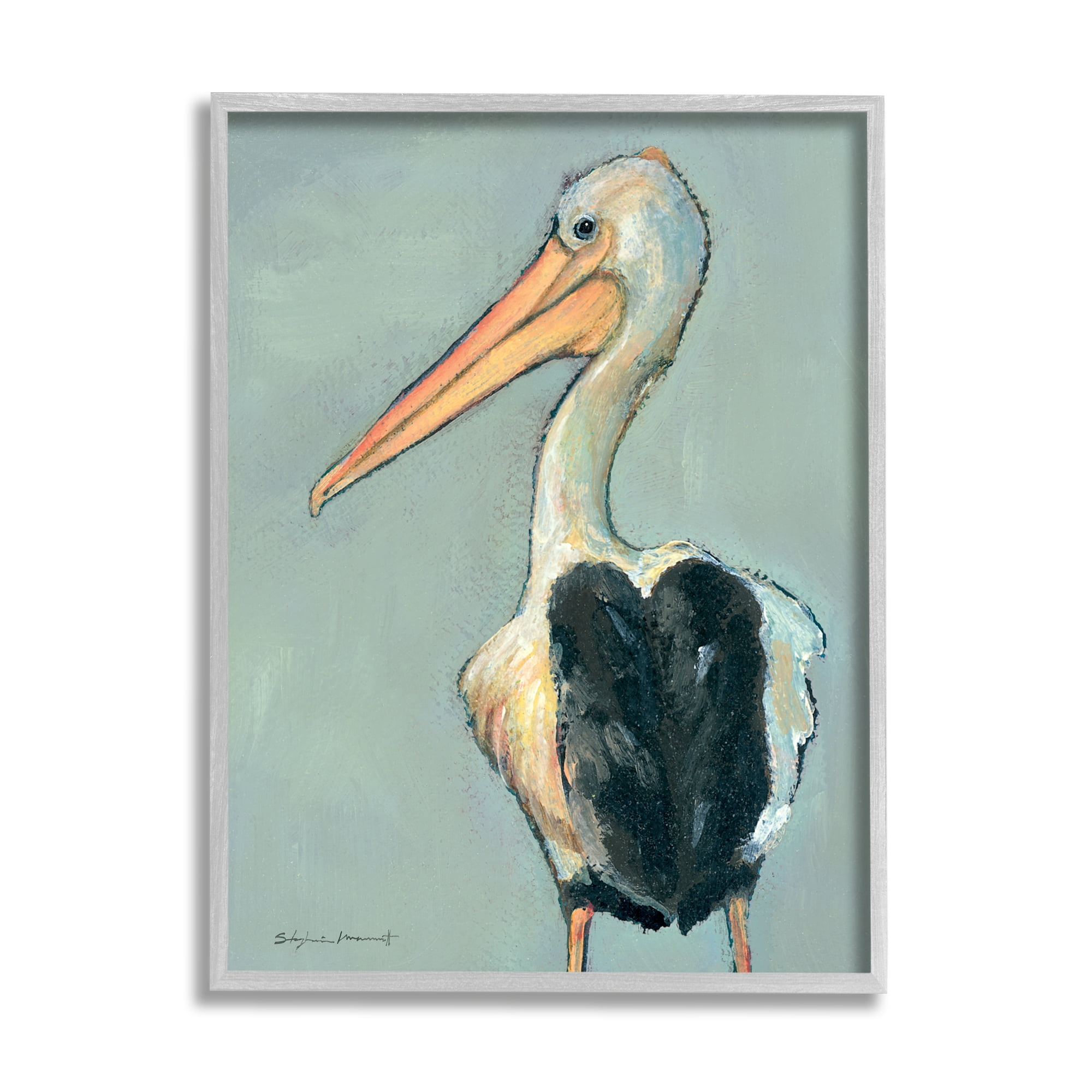 Stupell Pelican Bird Wildlife Painting Animals & Insects Painting Gray Framed Art Print Wall Art