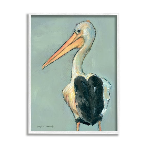 Stupell Pelican Bird Wildlife Painting Animals & Insects Painting White Framed Art Print Wall Art