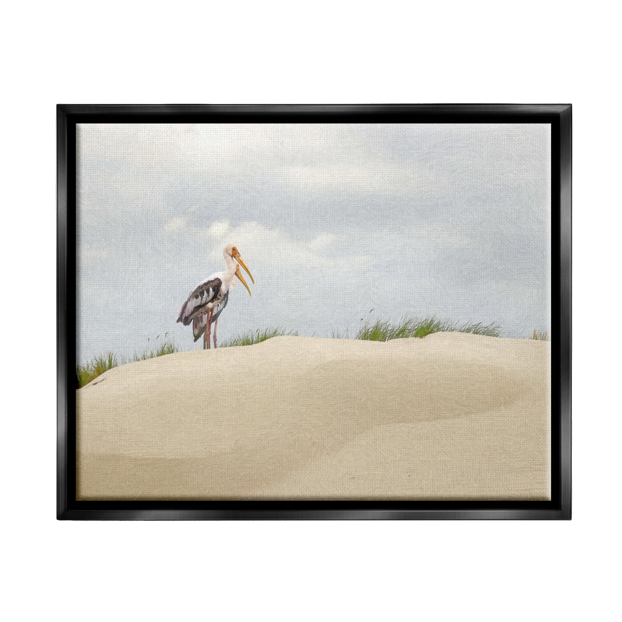 Stupell Pelican Duo Sandy Beach Dunes Landscape Painting Black Floater Framed Art Print Wall Art