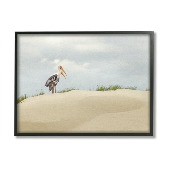 Stupell Pelican Duo Sandy Beach Dunes Landscape Painting Black Framed Art Print Wall Art