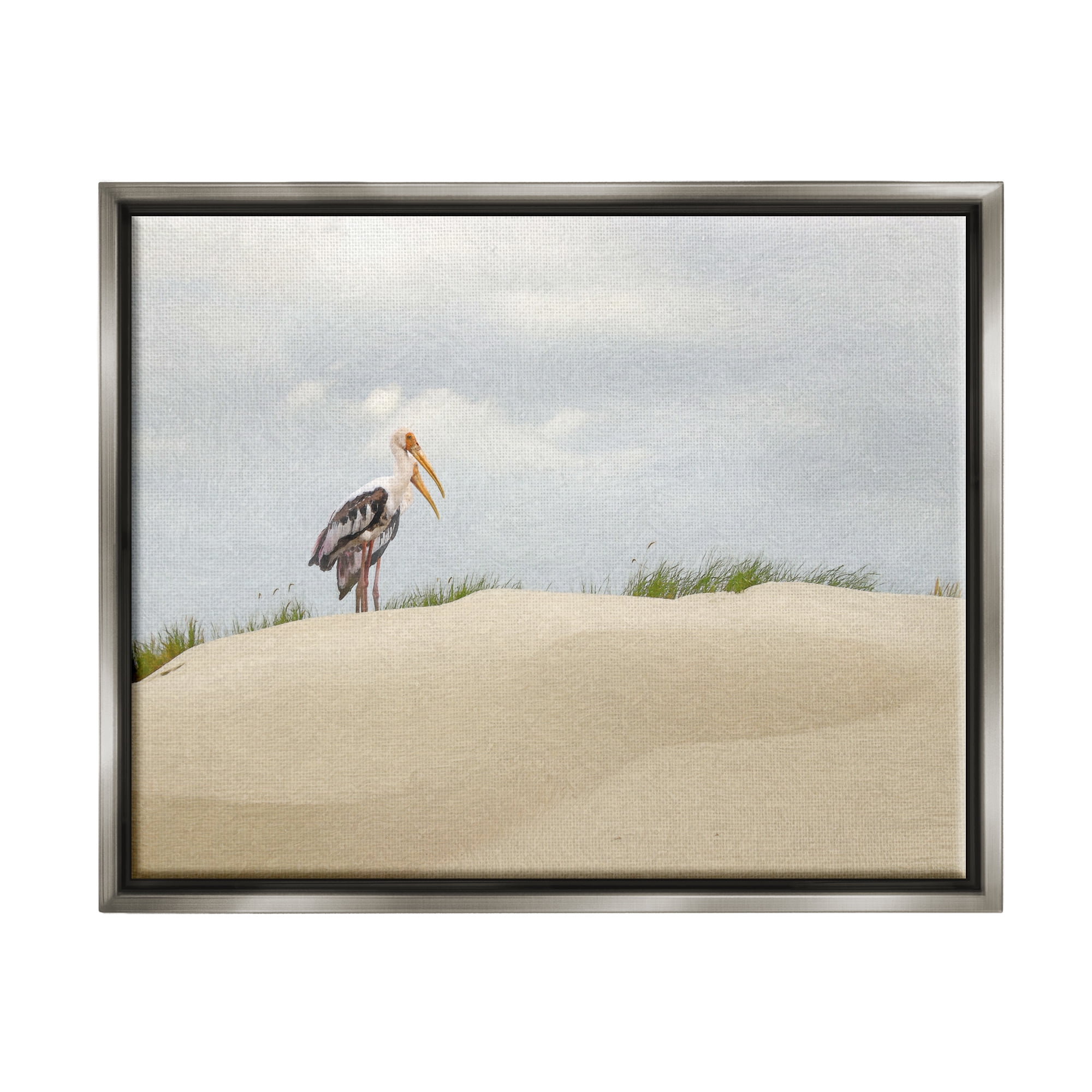 Stupell Pelican Duo Sandy Beach Dunes Landscape Painting Gray Floater Framed Art Print Wall Art