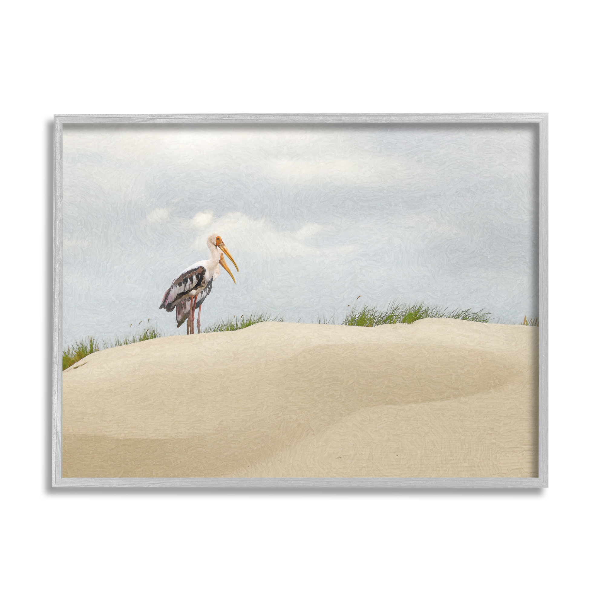 Stupell Pelican Duo Sandy Beach Dunes Landscape Painting Gray Framed Art Print Wall Art