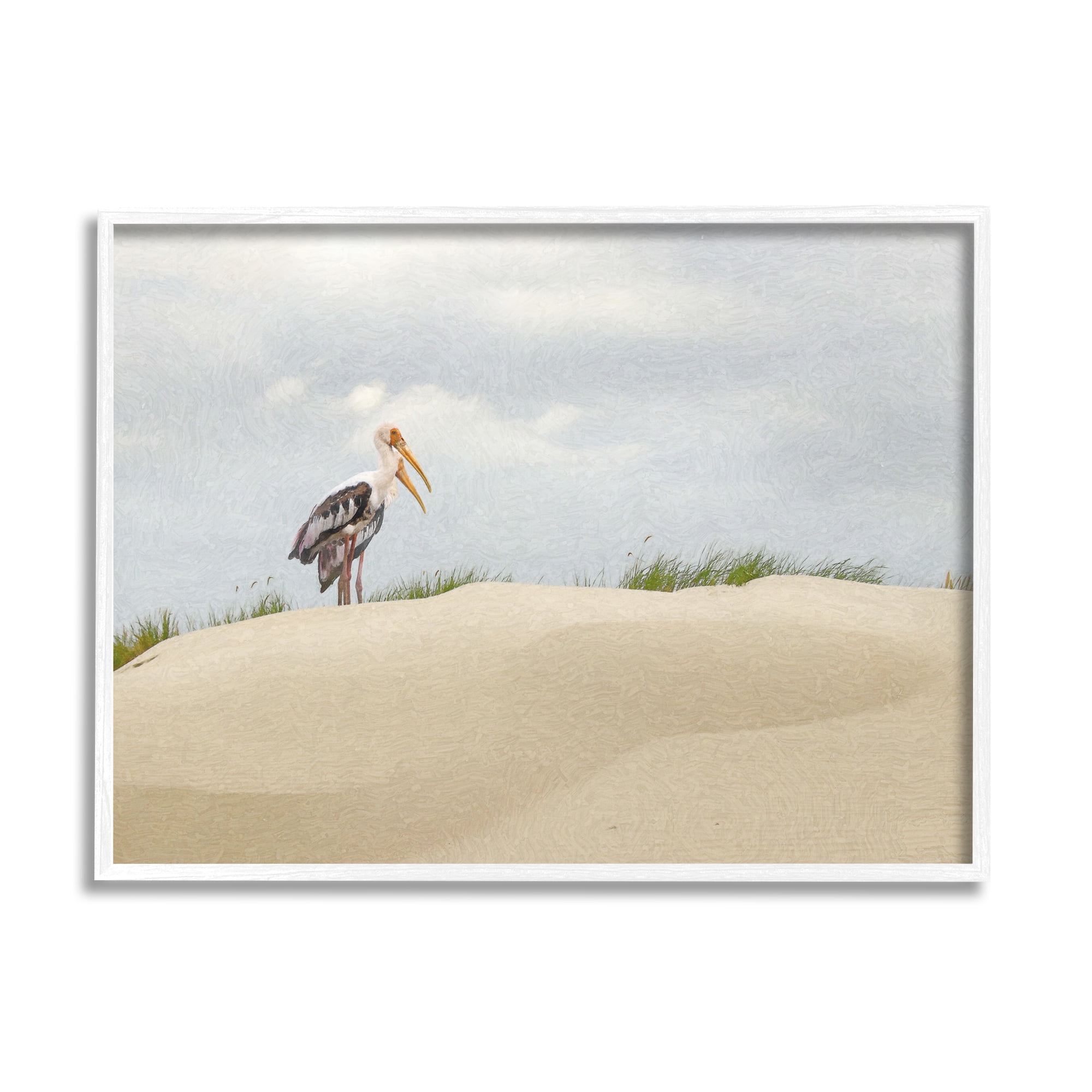 Stupell Pelican Duo Sandy Beach Dunes Landscape Painting White Framed Art Print Wall Art