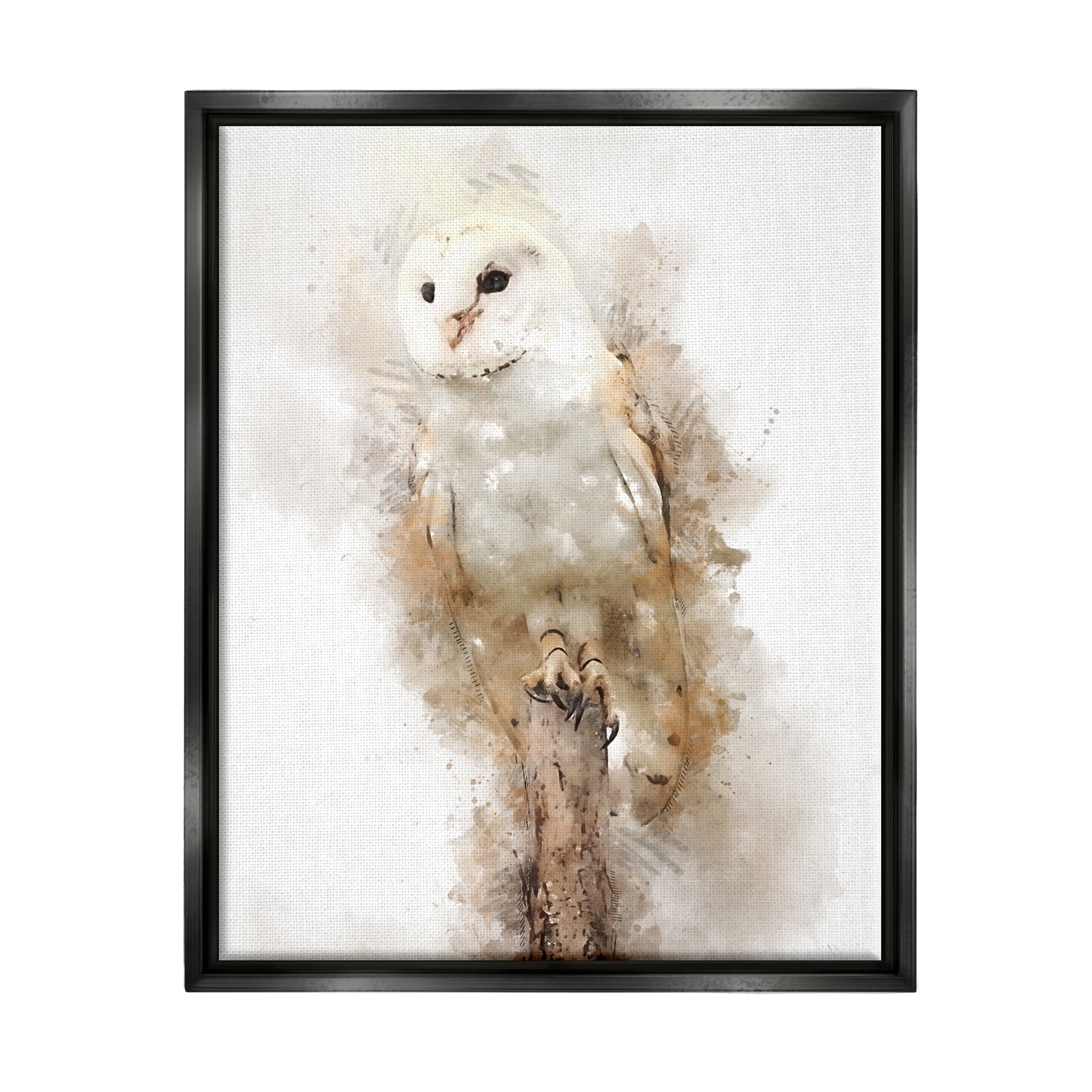 Stupell Perched Barn Owl Wildlife Animals & Insects Painting Black Floater Framed Art Print Wall Art