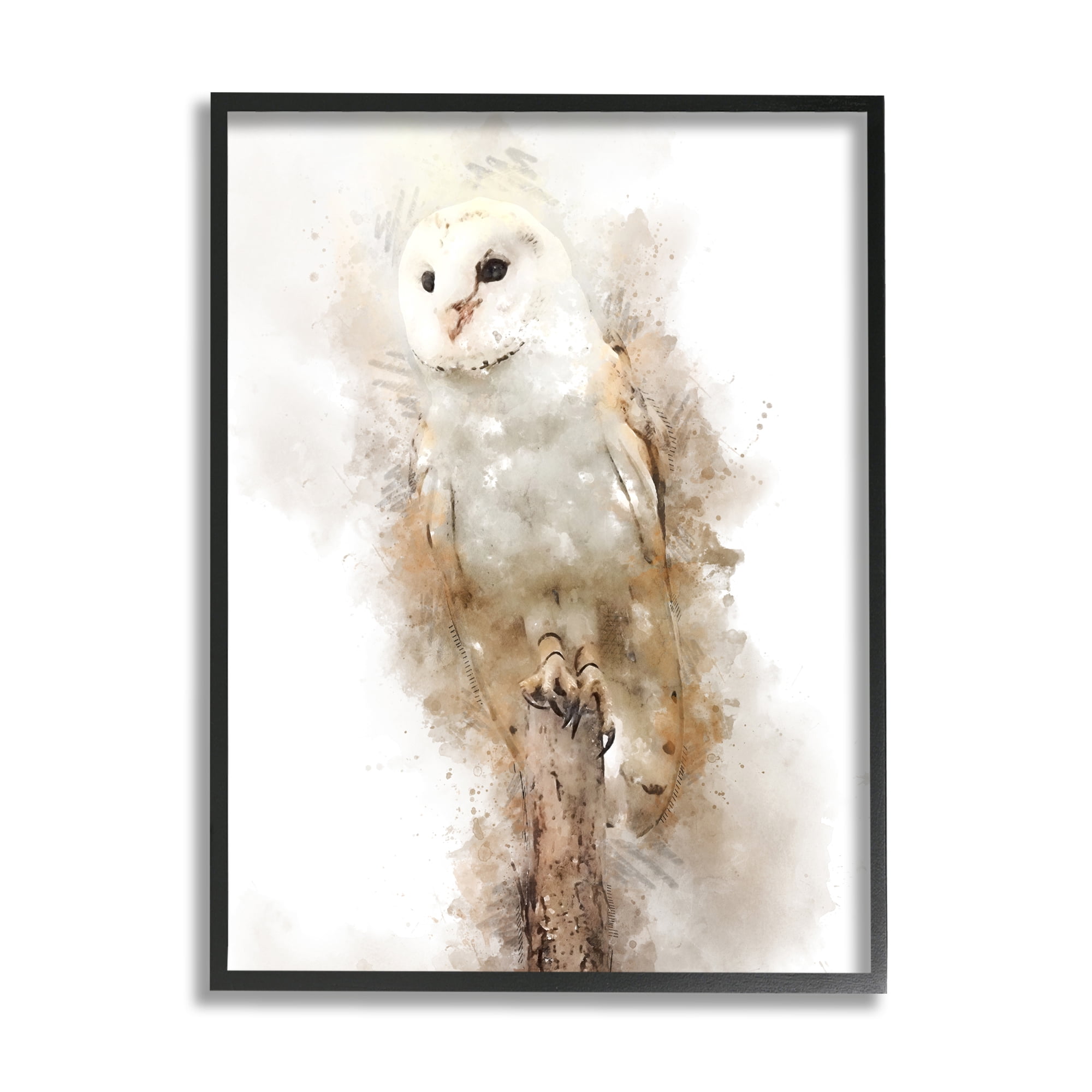 Stupell Perched Barn Owl Wildlife Animals & Insects Painting Black Framed Art Print Wall Art