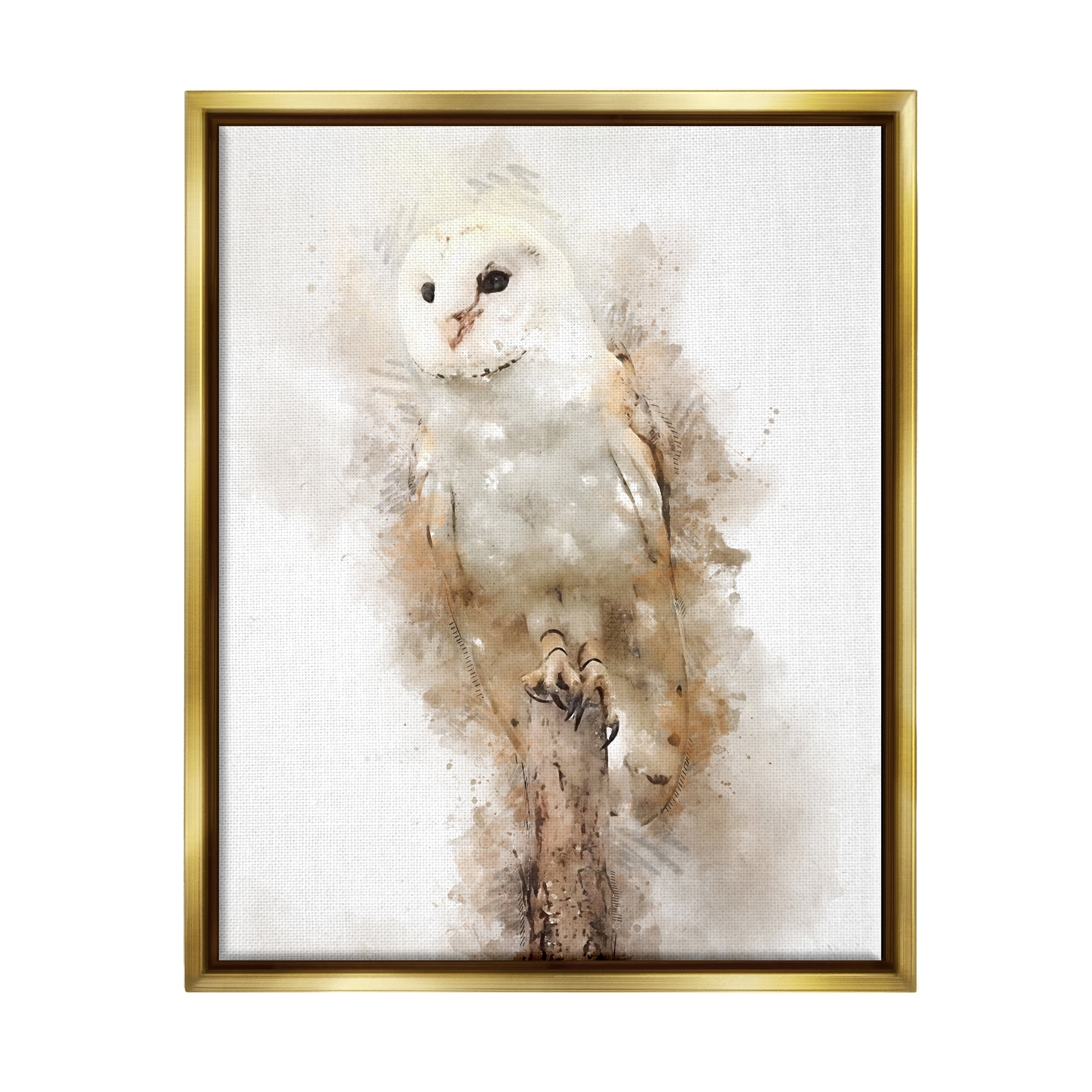 Stupell Perched Barn Owl Wildlife Animals & Insects Painting Gold Floater Framed Art Print Wall Art