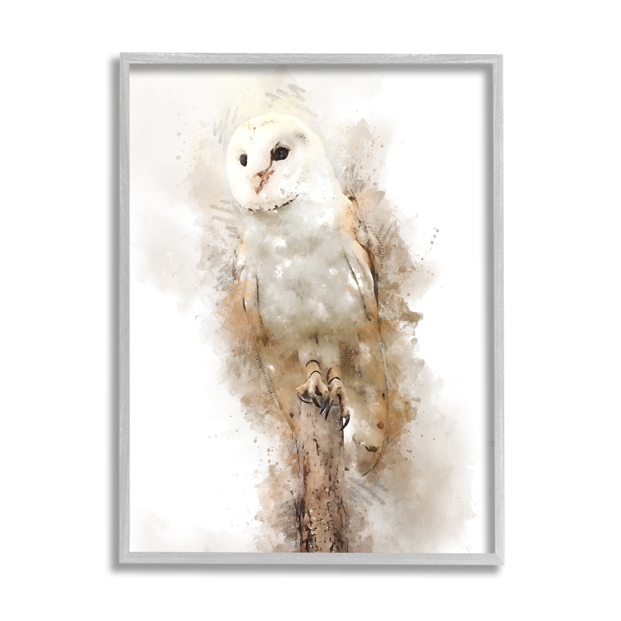 Stupell Perched Barn Owl Wildlife Animals & Insects Painting Gray Framed Art Print Wall Art