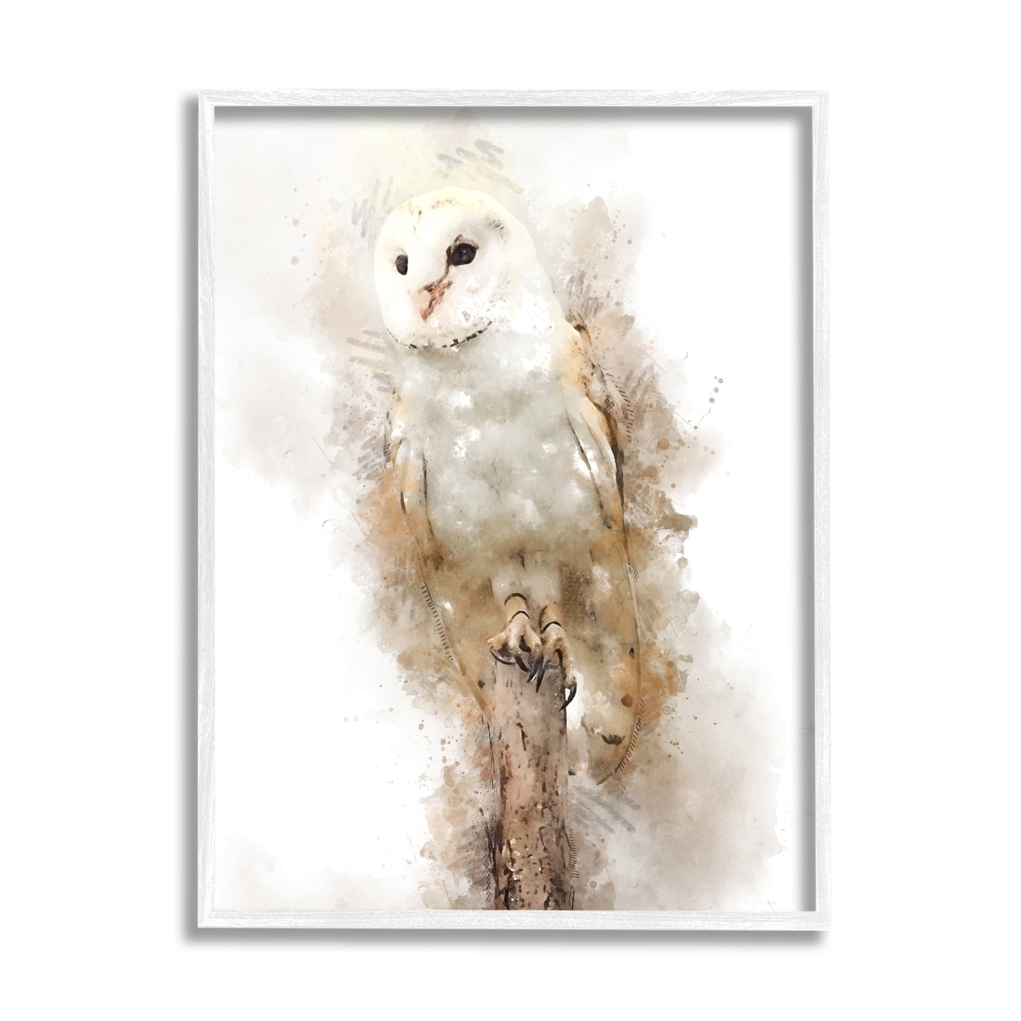 Stupell Perched Barn Owl Wildlife Animals & Insects Painting White Framed Art Print Wall Art