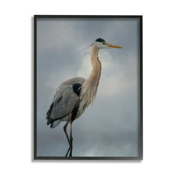Stupell Perched Egret Water Reflection Animals & Insects Photography Black Framed Art Print Wall Art