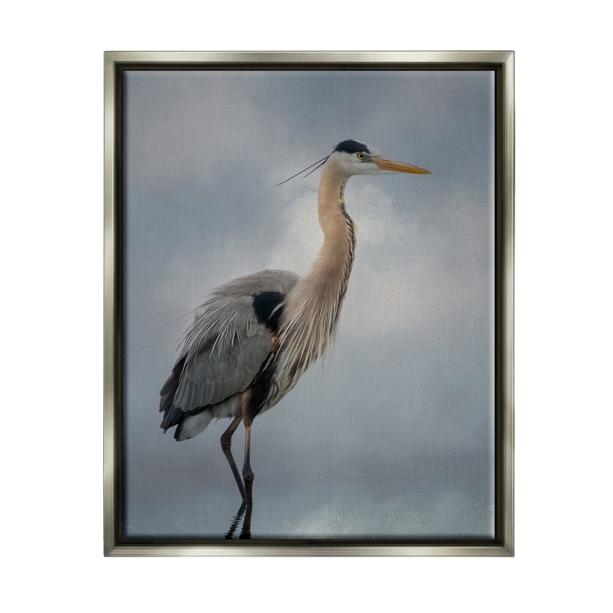 Stupell Perched Egret Water Reflection Animals & Insects Photography Gray Floater Framed Art Print Wall Art