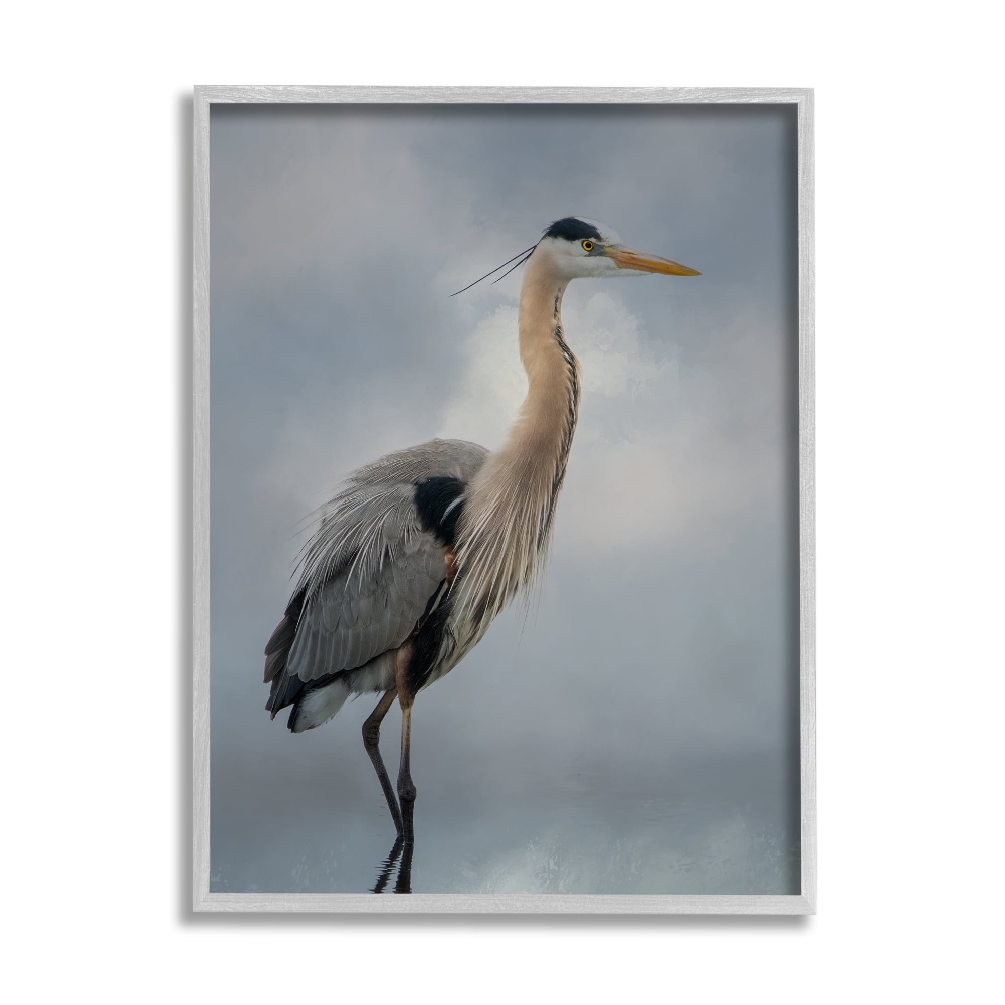 Stupell Perched Egret Water Reflection Animals & Insects Photography Gray Framed Art Print Wall Art