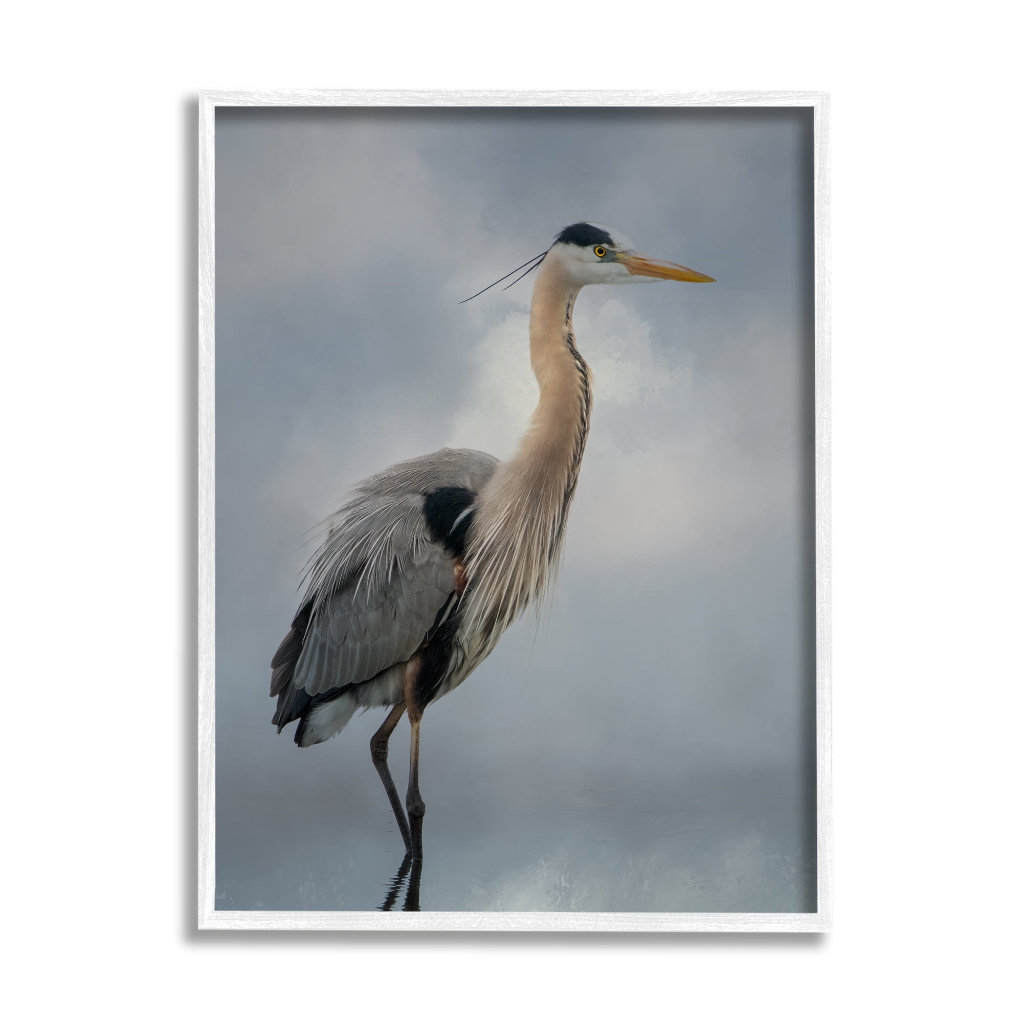 Stupell Perched Egret Water Reflection Animals & Insects Photography White Framed Art Print Wall Art