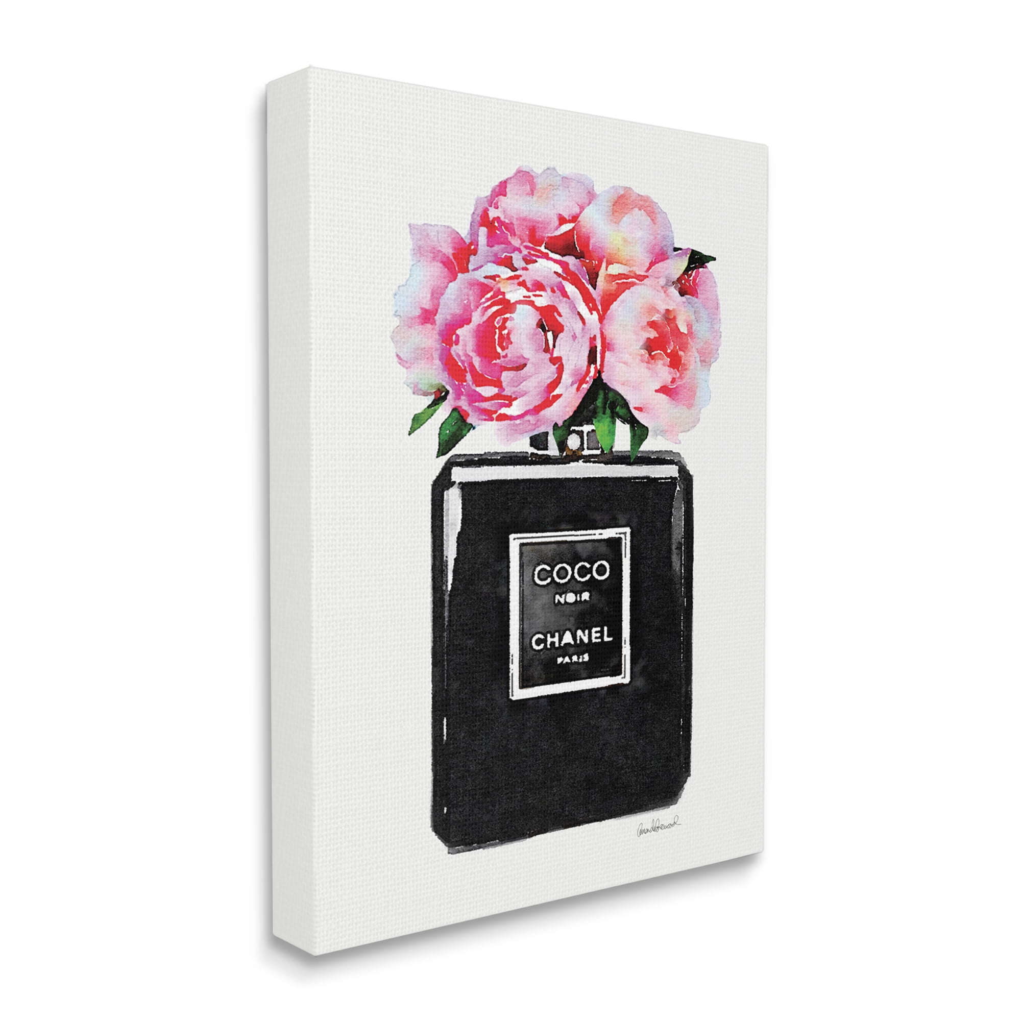 Stupell Perfume Bottle Flower Black Peony Pink Oversized Canvas Art