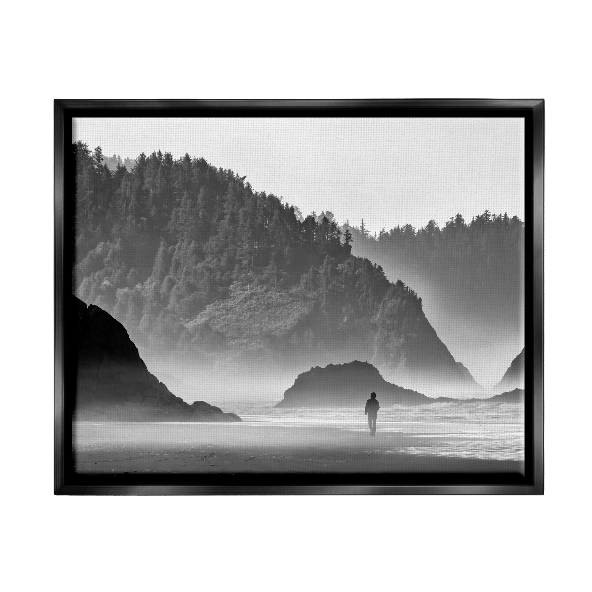 Stupell Person Strolling Rocky Cliff Shoreline Landscape Photography Black Floater Framed Art Print Wall Art