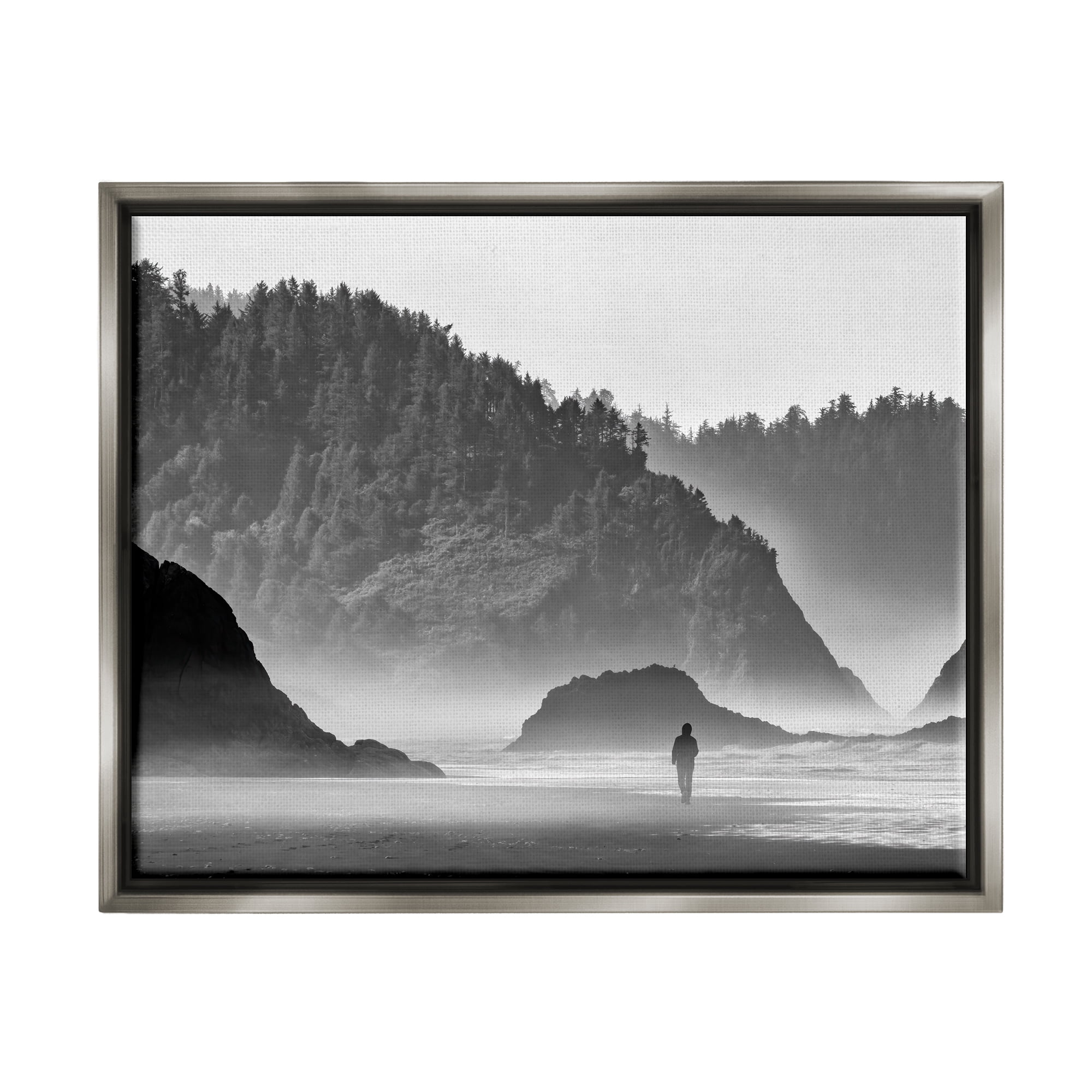 Stupell Person Strolling Rocky Cliff Shoreline Landscape Photography Gray Floater Framed Art Print Wall Art
