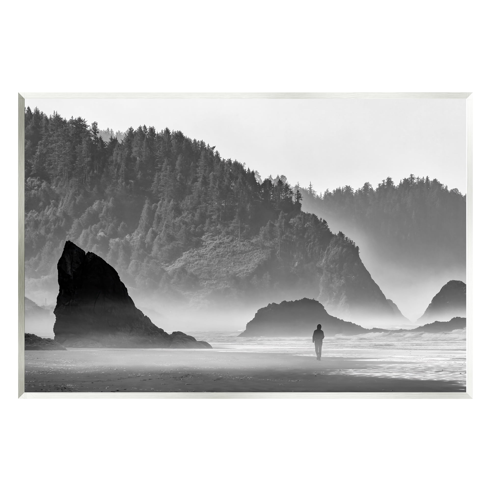 Stupell Person Strolling Rocky Cliff Shoreline Landscape Photography Wall Plaque Unframed Art Print Wall Art