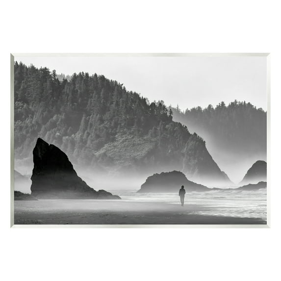 Stupell Person Strolling Rocky Cliff Shoreline Landscape Photography Wall Plaque Unframed Art Print Wall Art