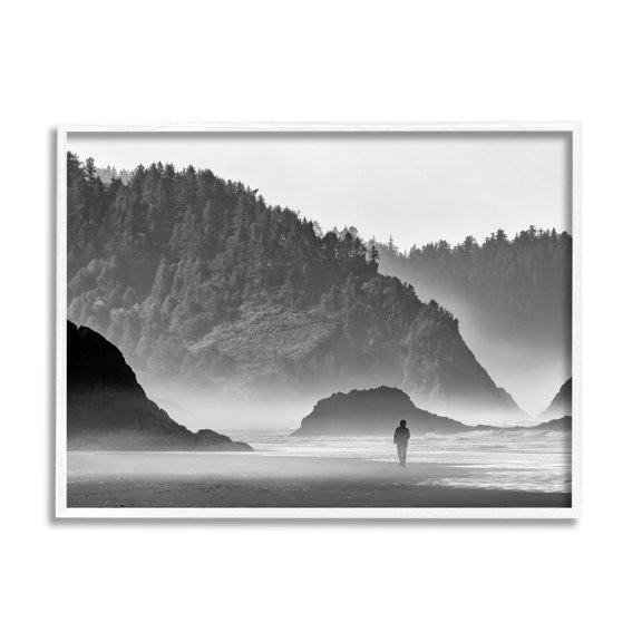 Stupell Person Strolling Rocky Cliff Shoreline Landscape Photography White Framed Art Print Wall Art