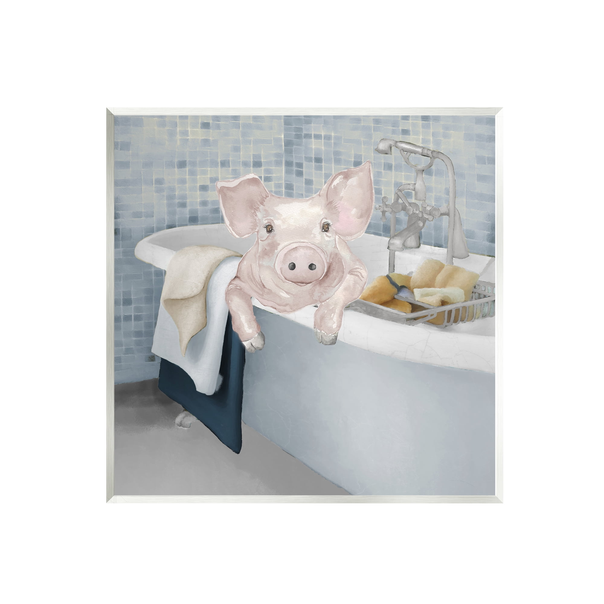 Stupell Pig Bathing Bathroom Tub Animal Animals & Insects Painting Wall Plaque Unframed Art Print Wall Art