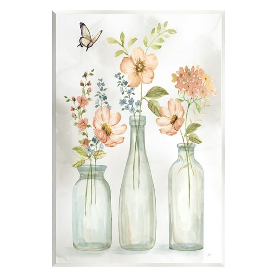 Stupell Pink Blossoms Butterfly Arrangement Botanical & Floral Painting Wall Plaque Unframed Art Print Wall Art