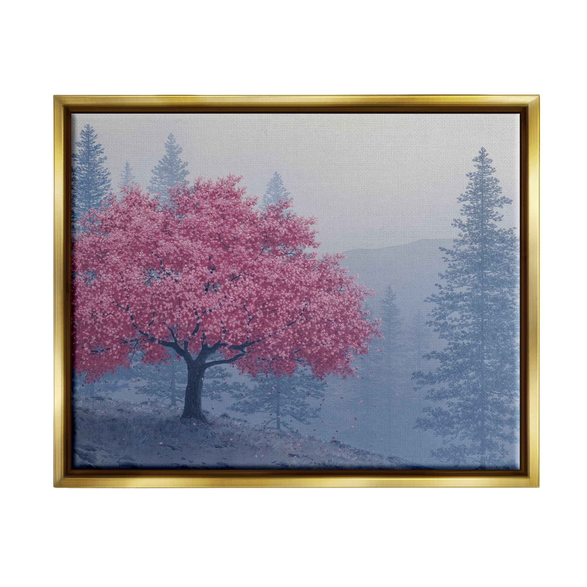 Stupell Pink Cherry Blossom Nature Landscape Landscape Photography Gold Floater Framed Art Print Wall Art