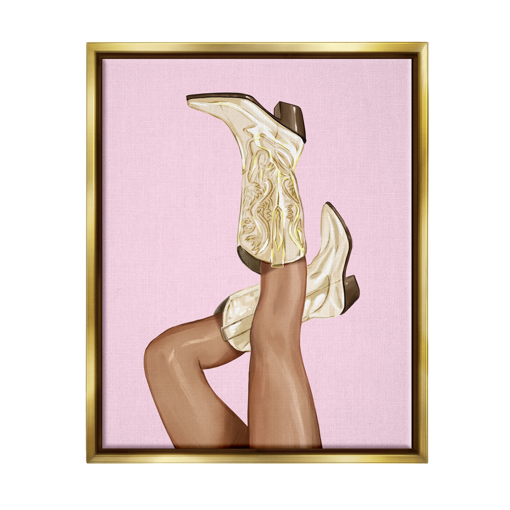 Stupell Pink Country Cowgirl Boots Beauty & Fashion Painting Gold Floater Framed Art Print Wall Art