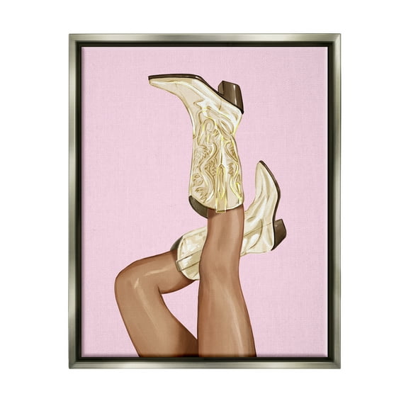 Stupell Pink Country Cowgirl Boots Beauty & Fashion Painting Gray Floater Framed Art Print Wall Art