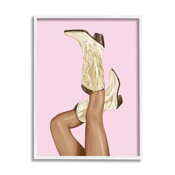 Stupell Pink Country Cowgirl Boots Beauty & Fashion Painting White Framed Art Print Wall Art
