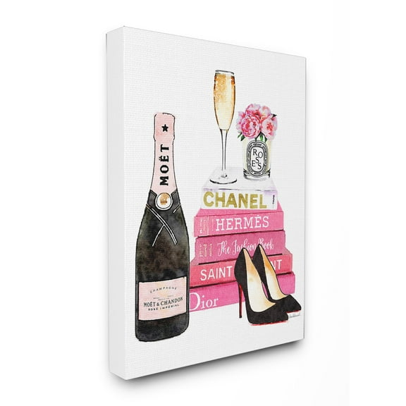 Stupell Pink Fashion Book Champagne Heels and Flowers Canvas Art
